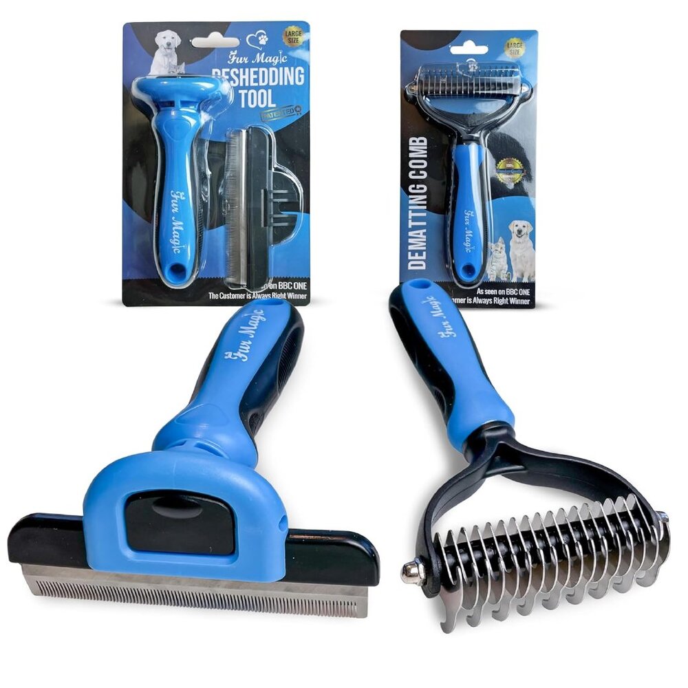 Large Deshedding Tool & Dematting Comb – Grooming Brushes for Dogs, Cats, Horses - Picture 1 of 9